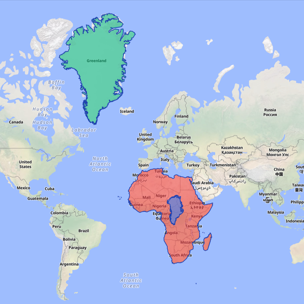 Greenland vs Africa overlay captured from https://truesize.world