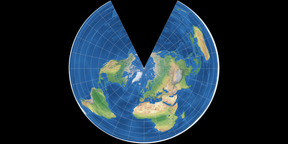 Lambert Azimuthal Equal-Area for hemispheric views, annotated on https://truesize.world