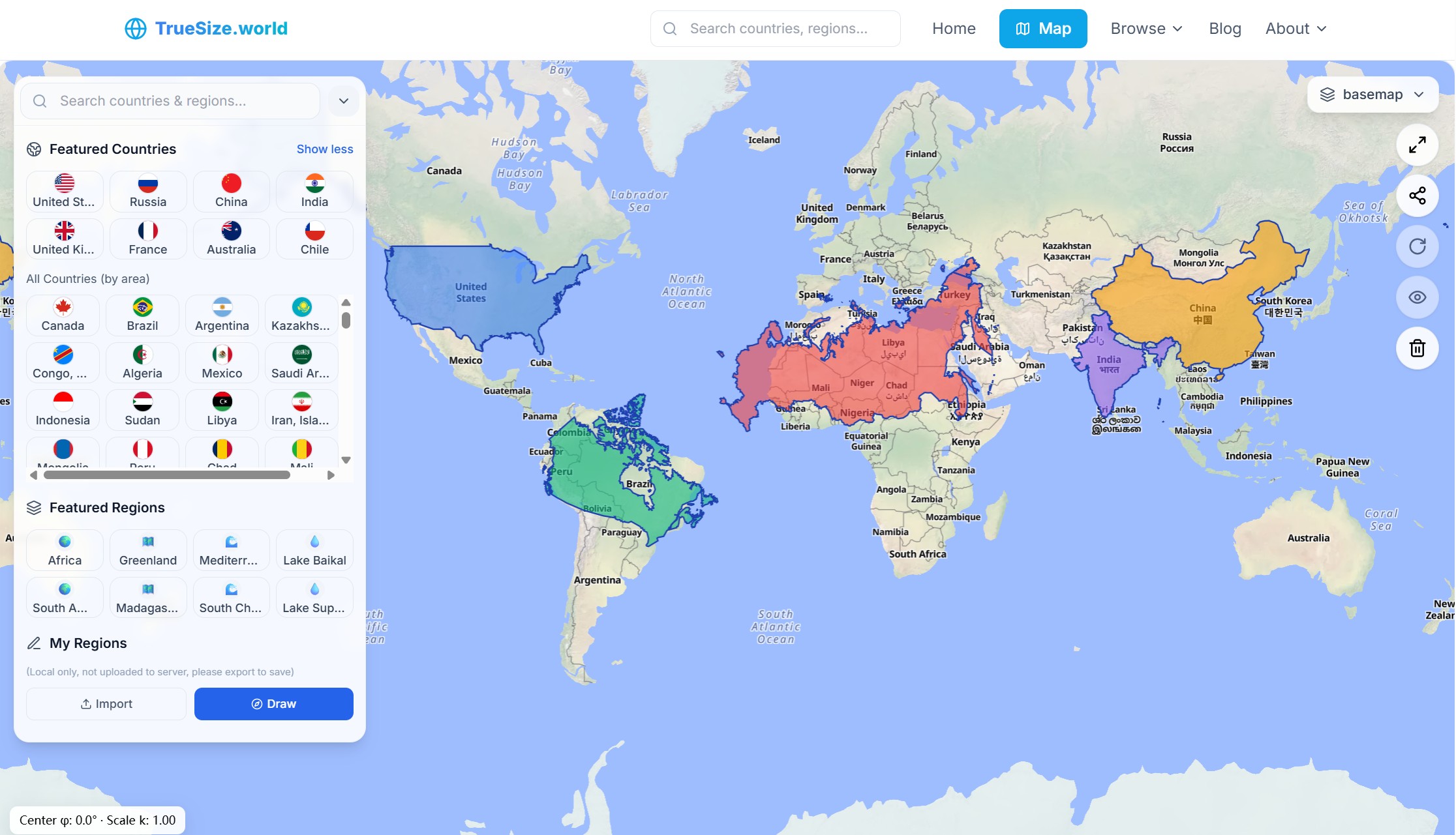 Compare the true size Interactive Comparison Map at https://truesize.world