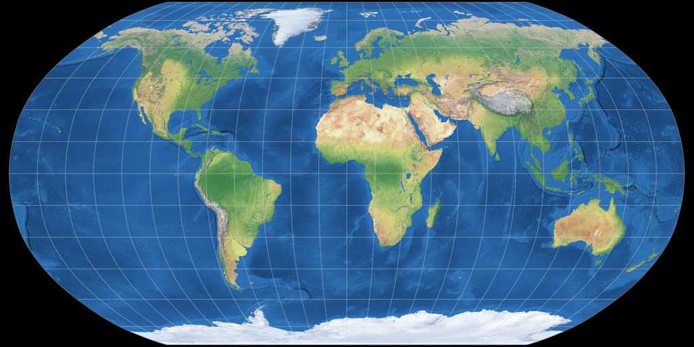 Robinson projection for balanced world maps, previewed on https://truesize.world